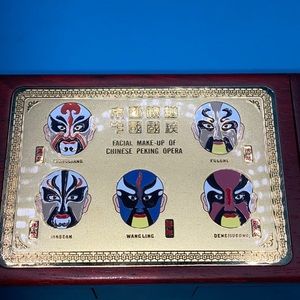 Facial Makeup of Chinese Peking Opera Mahogany Trinket Box..Excellent Condition